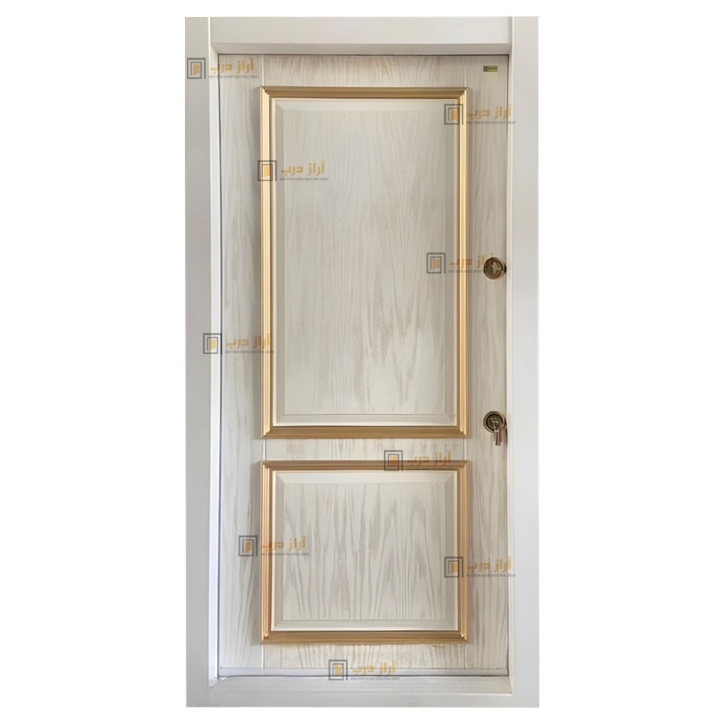 درب ضد سرقت بلوط مدل دو قاب لوکس پتینه طلایی